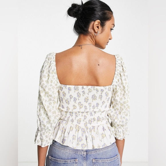 French Connection Square Neck Smock Top XL Floral Prairie Boho Western Flirty - Picture 4 of 12